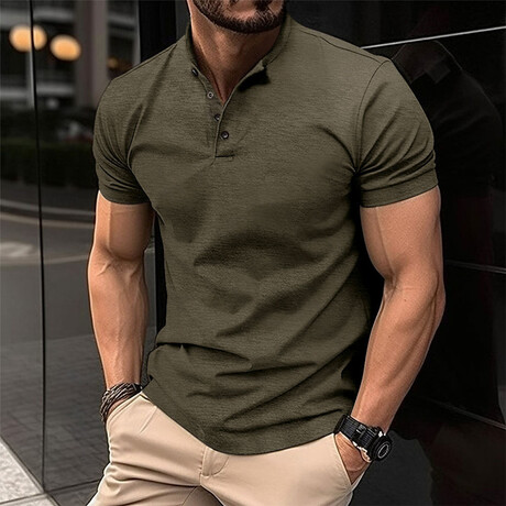 Short Sleeve Henley Shirt // Green (XS)