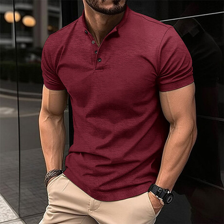 Short Sleeve Henley Shirt // Burgundy (XS)