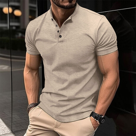 Short Sleeve Henley Shirt // Khaki (XS)