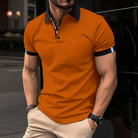 Contrast Collar Short Sleeve Polo // Brown (XS)