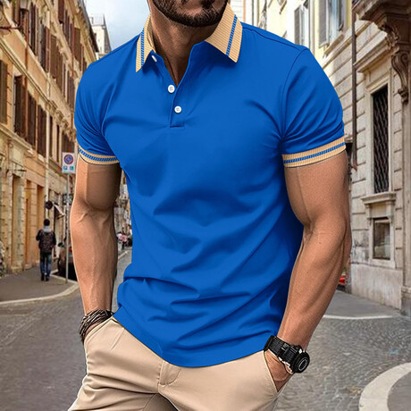 Tipped Short Sleeve Polo // Blue (XS)