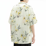 Flower Pattern Short-Sleeve Oversized Button-Up Shirt // Yellow (XS)