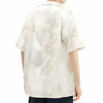 Leaf Pattern Short-Sleeve Oversized Button-Up Shirt // Apricot (M)