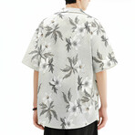 Flower Pattern Short-Sleeve Oversized Button-Up Shirt // Light Green (M)