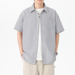 Pinstripe Short-Sleeve Oversized Button-Up Shirt // Black (L)