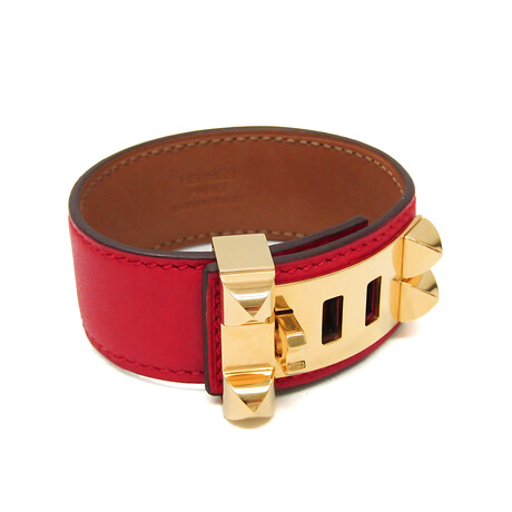Hermes // Leather + Yellow Gold-Plated Collier De Chien Cuff Bracelet // 5.11"-5.51" // Store Display