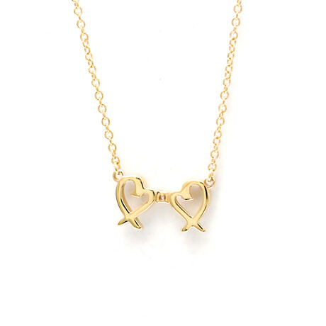 Tiffany & Co. // 18k Yellow Gold Double Loving Heart Diamond Pendant Necklace // 15.94" // Store Display