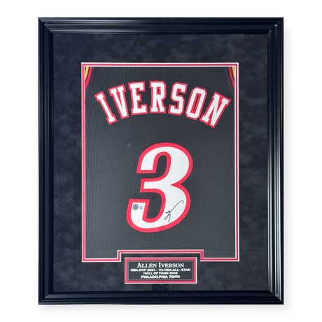 Allen Iverson // Philadelphia 76ers // Autographed Black Jersey + Framed