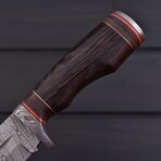 Damascus Survival Knife // Wenge Wood & Stacked Leather // 7387