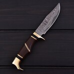 Damascus Hunting Knife // Rose Wood & Black Micarta // 7388