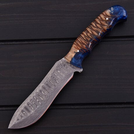 Damascus Hunting Knife // Pine Cone // 7396