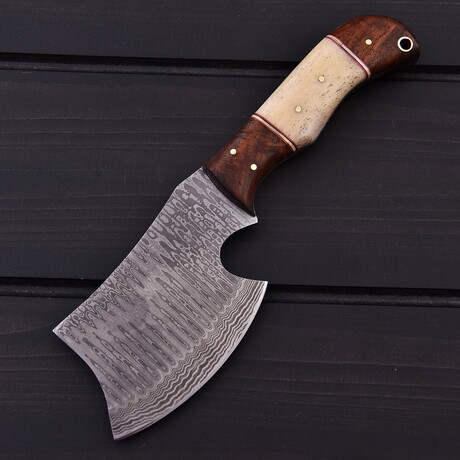 Damascus Mini Tomahawk // Rose Wood With Smooth Bone // 7400