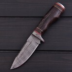 Damascus Survival Knife // Wenge Wood & Stacked Leather // 7387