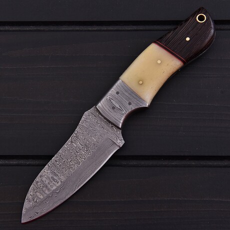 Damascus Skinner Knife // Smooth Bone & Wenge Wood // 7395