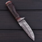 Damascus Survival Knife // Wenge Wood & Stacked Leather // 7387