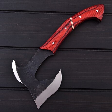 Carbon Steel Tomahawk // Red Pakka Wood // 7401