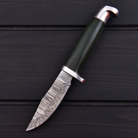 Damascus Hunting Knife // Green Micarta // 7383