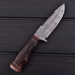 Damascus Survival Knife // Wenge Wood & Stacked Leather // 7387