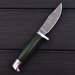 Damascus Hunting Knife // Green Micarta // 7383