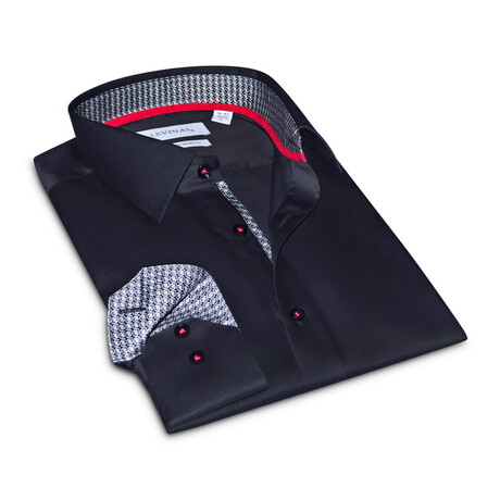 Contrast Collar & Cuff Button Up // Black + Geometric Black Trim (S)