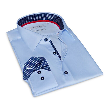 Contrast Collar & Cuff Button Up // Light Blue + Dotted Navy Trim (S)
