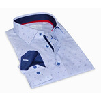 Contrast Collar & Cuff Button Up // Striped Light Blue + Solid Navy Trim (3XL)
