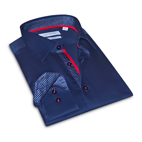 Contrast Collar & Cuff Button Up // Navy + Dotted Navy Trim (S)