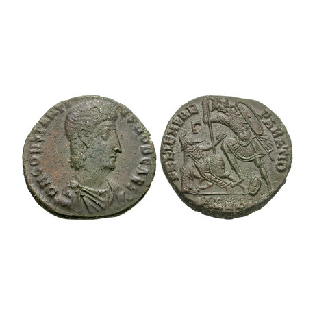Roman Soldier Spearing Barbarian Horseman // 351-355 AD Coin