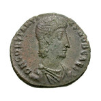 Roman Soldier Spearing Barbarian Horseman // 351-355 AD Coin