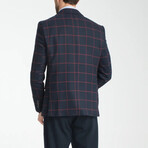 Slim Fit Notch Collar Double Button Plaid Blazer // Navy Blue (Euro: 48)