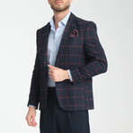 Slim Fit Notch Collar Double Button Plaid Blazer // Navy Blue (Euro: 48)