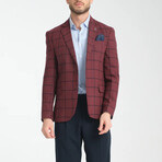 Slim Fit Notch Collar Double Button Plaid Blazer // Burgundy (Euro: 56)