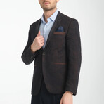 Slim Fit Notch Collar One Button Splat Patterned Blazer // Brown (Euro: 48)