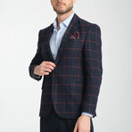 Slim Fit Notch Collar Double Button Plaid Blazer // Navy Blue (Euro: 48)
