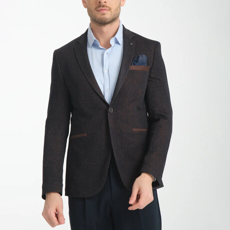 Slim Fit Notch Collar One Button Splat Patterned Blazer // Brown (Euro: 44)
