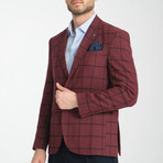 Slim Fit Notch Collar Double Button Plaid Blazer // Burgundy (Euro: 56)