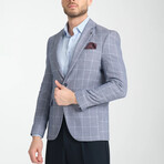 Slim Fit Notch Collar Double Button Plain Blazer // Light Blue (Euro: 48)