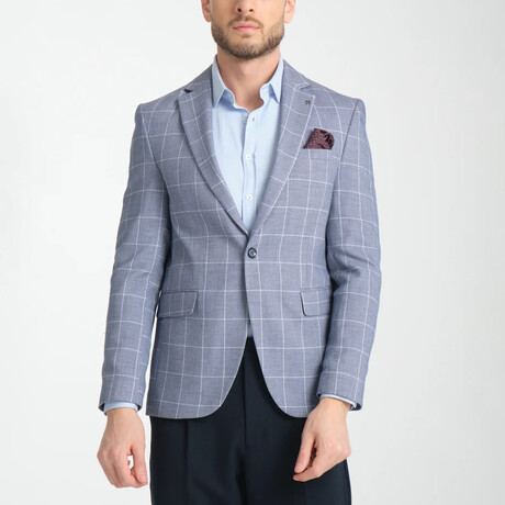 Slim Fit Notch Collar Double Button Plain Blazer // Light Blue (Euro: 44)