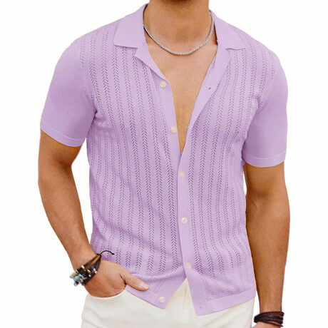 Knit Button-Down Shirt // Lilac (XS)