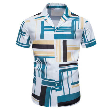 Geometric Pattern Polo Shirt // White + Green (XS)
