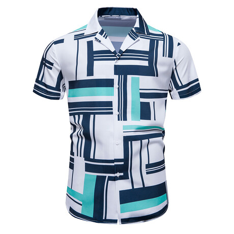 Geometric Pattern Polo Shirt // White + Navy (XS)