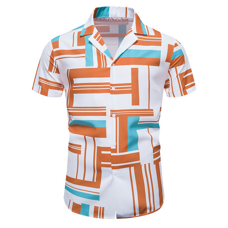 Geometric Pattern Polo Shirt // White + Orange (XS)