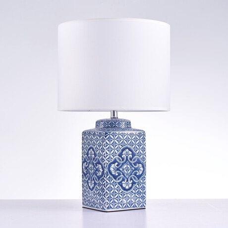 Margaret Metal & Ceramic Table Lamp, White/Blue
