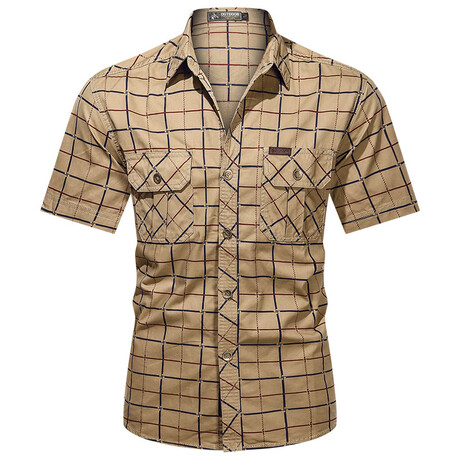 Windowpane Button-Up Shirt // Khaki (XS)