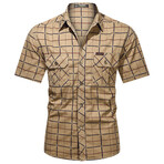 Windowpane Button-Up Shirt // Khaki (L)