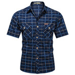 Windowpane Button-Up Shirt // Navy Blue (3XL)