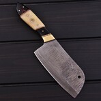 Damascus Cleaver // Black Acrylic Resin with Smooth Bone // 7434