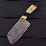 Damascus Cleaver // Black Acrylic Resin with Smooth Bone // 7434