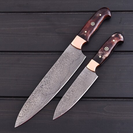Damascus Chef // 2 Pcs Set // Dyed Color Bone