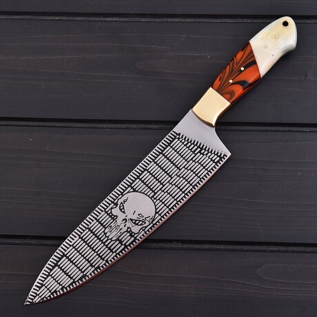 J2 Steel Kitchen Knife // Smooth Bone with Acrylic Resin // 7419